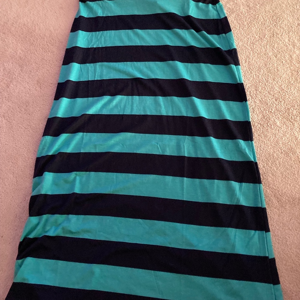 Ambiance Apparel Women Long Teal Blue Striped Casual Skirt Size L